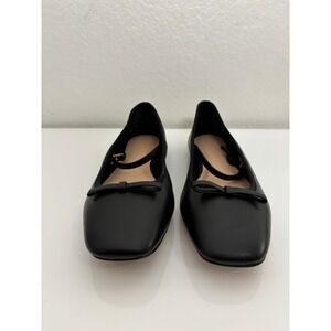 J.Crew Quinn Mary Jane Black Leather Bow Square Toe Flats CM883 Womens 8.5
